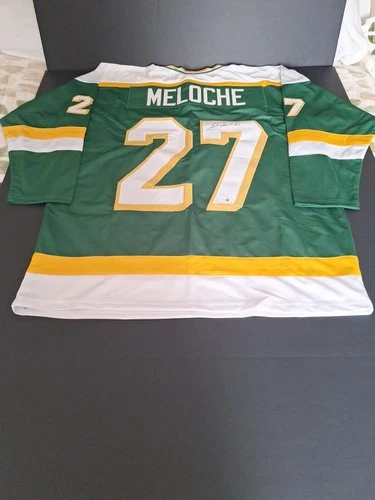 GILLES MELOCHE SIGNED MINNESOTA NORTH STARS CUSTOM  GREEN HOCKEY JERSEY JSA COA