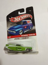 2010 Hot Wheels Slick Rides Green & Silver '59 Cadillac Funny Car W/Crease &Ding