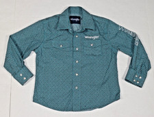 Vintage Wrangler Boys Western Pearl Snap Shirt LS Size XS 4-5 Turquoise  Logo