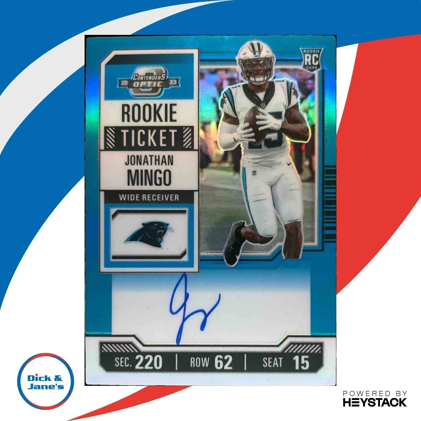 2023 Contenders Optic Jonathan Mingo Teal /99 #119 RPS Auto RC Carolina Panthers