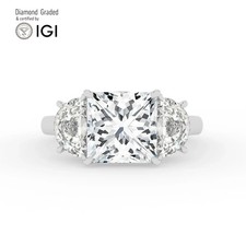 Princess Diamond Trilogy Ring 14k White Gold Labgrown 6.80 Ct Solitaire