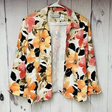 Alfred Dunner Petite Size 12P Art Floral Open Front Blazer Lined Jacket