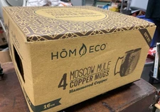 Lot of 4 Hammered Pure Copper Moscow Mule Mugs Gift Set NEW Hom-Eco 16oz Box