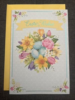 Hallmark Greeting Card Happy Easter Wishes Floral Bouquet Easter Eggs Springtime
