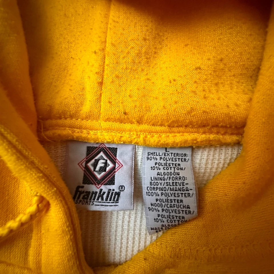 Vintage 90s Franklin Hoodie Mens Large Yellow Thermal Lined Waffle Faded Boxy - Image 3 of 4