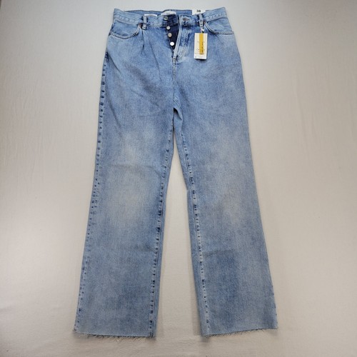 Mango Wide Leg Jeans Womens 6 Blue High Waist Daniela Raw Hem Denim
