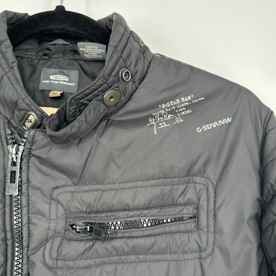 G Star Raw Mens Puffer Jacket Size M Black Biker Moto Multi Pocket Full Zip - Image 3 of 4