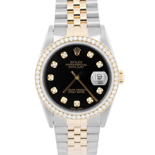 1991 Rolex DateJust 36mm BLACK DIAMOND Two-Tone 18K Gold Steel JUBILEE 16233