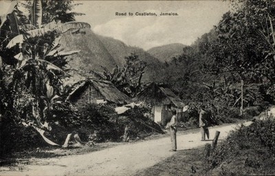 Ak Castleton Jamaika, Straße nach  Strohdachhütten, Bergtal - 5075338