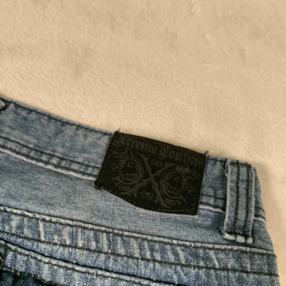 Pantalones de mezclilla Xtreme Couture para hombre 33x31 Y2K bordados cruzados holgados RAROS azules tiro medio Foto 4 de 4