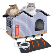 Large Elevated Heated Cat Houses for Indoor/Outdoor Cats with Heated Cat Bed ...