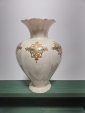 Vintage Lenox Ivory Porcelain Vase 10" Gold Trim Blue Scroll Motif Made in USA