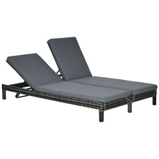 Outsunny Lettino Prendisole a 2 Posti Schienale Regolabile, Grigio