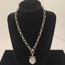 Juicy Couture Toggle Chain Necklace with Large Crystal Heart Crown 16" Silver 