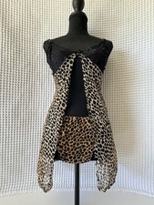 Victorias Secret Vintage Sz M/L Leopard Mesh  Lace Babydoll Flyaway Lingerie