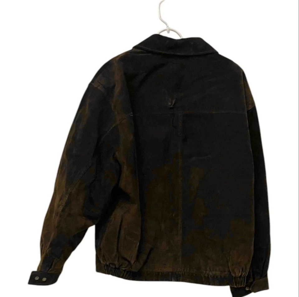 Chaqueta de bombardero de gamuza Savile Row para hombre talla 2XL marrón cuero genuino cremallera completa Foto 3 de 4