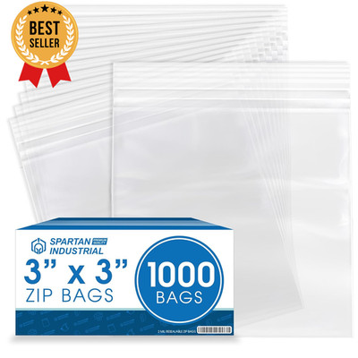 1000 Clear Reclosable Zip Lock Bags 3x3 Inch 2 Mil Small Plastic Poly Resealable