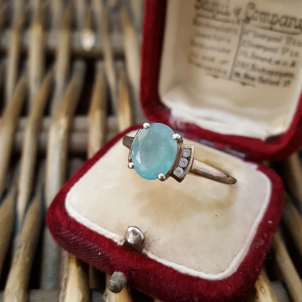 Anillo de plata de ley 925 grandidierita genuina y topacio blanco talla UK T.5/EU 62.5 Foto 2 de 4