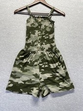 Eye Candy One Piece Romper Girls S Beige Green Camouflage Smocked Button Front