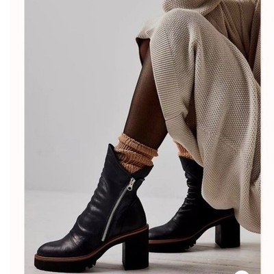 Free People Women's Jack Leather Slouch Ankle Zip Boot Black Size 38 US 7.5 8