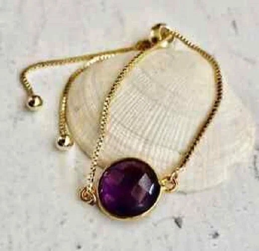 2Ct Round Cut Lab-Created Amethyst Charming Bolo Bracelet 14K Yellow Gold Plated - Image 4 of 4