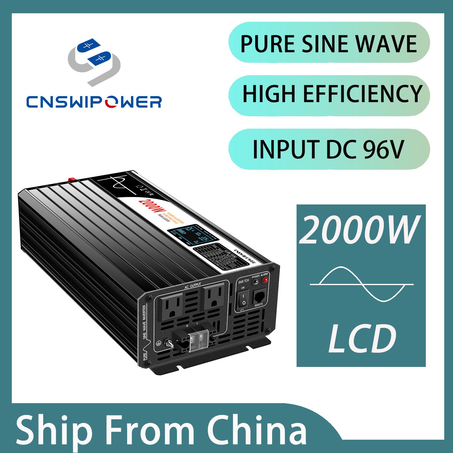 96v dc to 120v ac 2000w pure sine wave power inverter rv/camp/home use