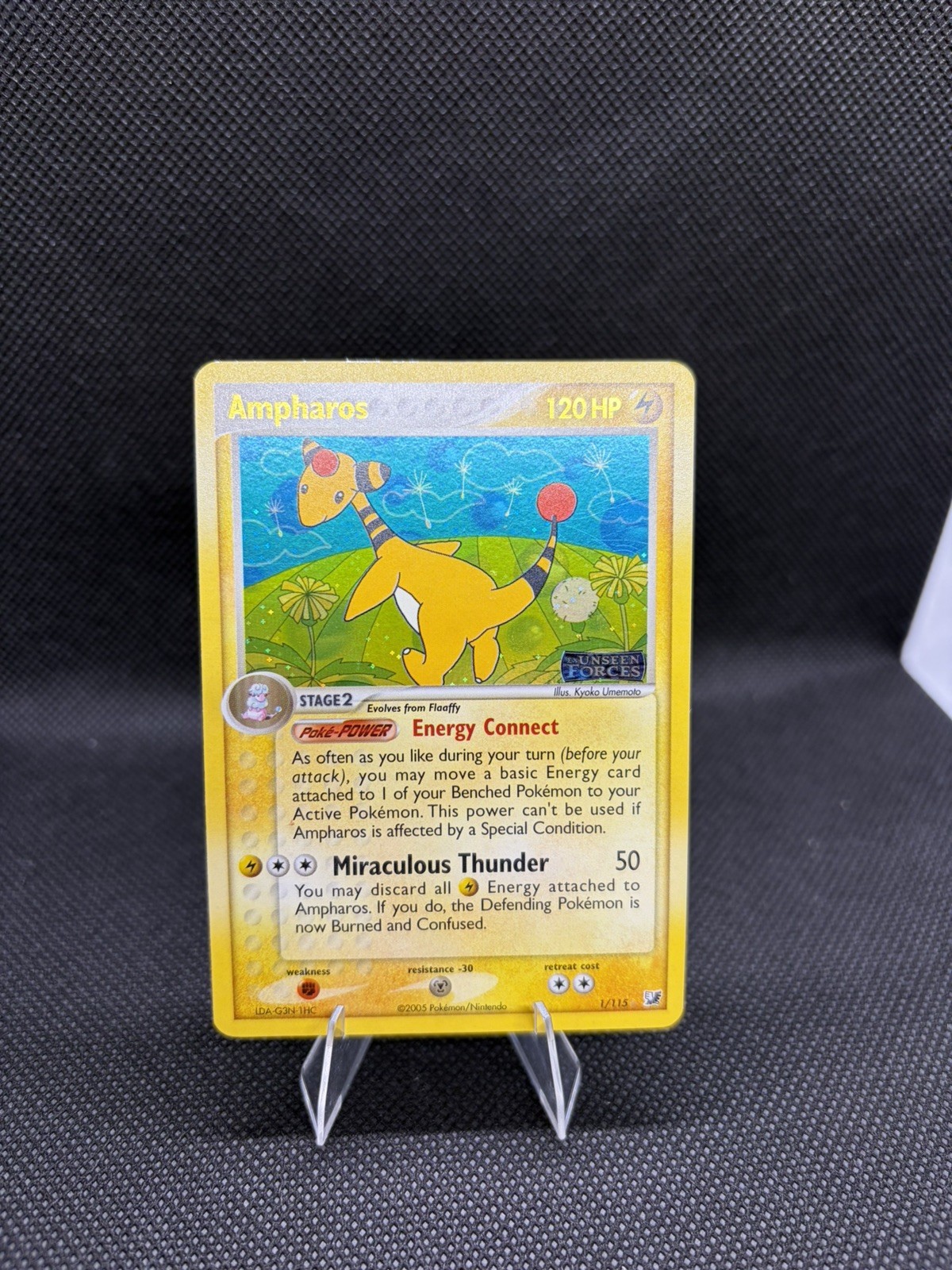 Pokemon TCG - Ampharos EX Unseen Forces 1/115 Reverse Holo Stamped Rare NM