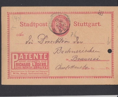 GE006/ Privatpost Stuttgart Ganzsache 76 Patente Lüders oo - Bild 1 von 2