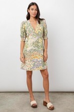 RAILS Gardenia Floral Roma Puff Sleeve V-Neck Crepe Mini Dress S 4/6 REFORMATION