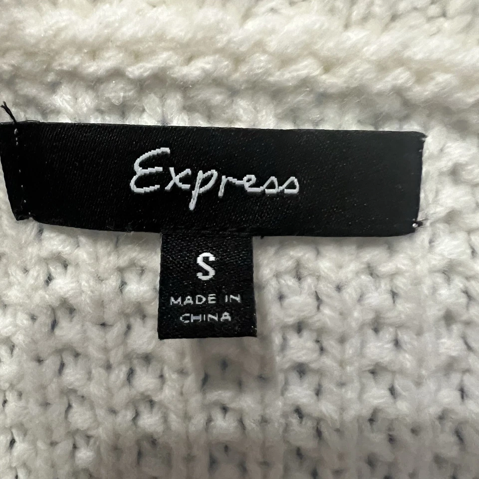 Express Small Cream Knit Sweater Mini Dress Short Cable Knitwear Merino Wool - Image 3 of 4