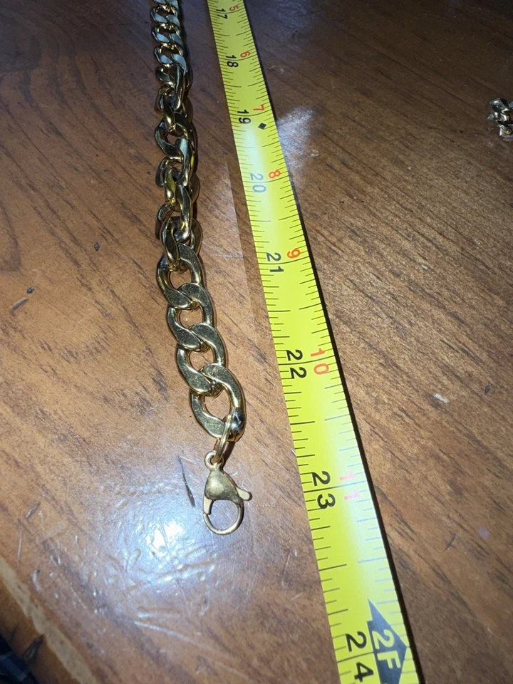 "Juego de pulsera y collar vintage cadena tono dorado cadena 23""" Foto 4 de 4