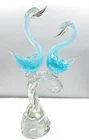 Vtg Murano Style Art Glass Double Swan Figurine Blue Swirl 13" Sculpture Heavy