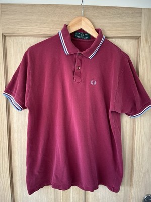 Vintage 80/90 s Men s Maroon Fred Perry M12 Twin Tipped Polo Shirt, Size XL