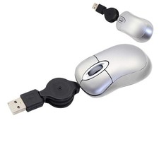 Mini USBA Wired Optical Mouse Retractable Cable Compact Pocket PC Laptop