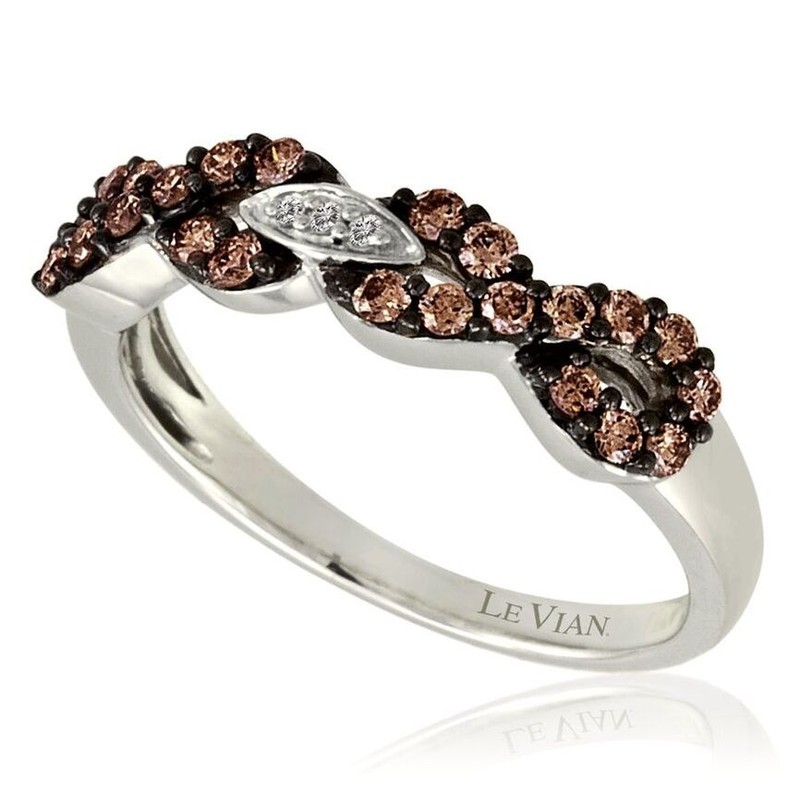 Le Vian 14K White Gold Band Ring for Her 0.39 cts Chocolate Vanilla Diamond Sz 7