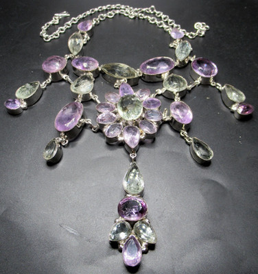 MASSIVE Genuine Amethyst & Smokey Quartz Hand Crafted Necklace