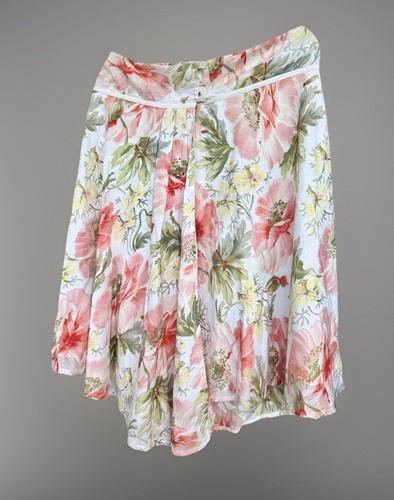 Elevenses Anthropologie Womens Wrap Skirt White Peach Floral Eyelets Lined Sz 8