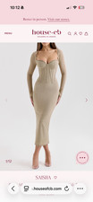 HouseofCB SAISHA Beige Mesh Long Sleeve Bodycon Midi Dress
