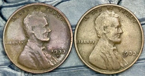 1933-P/D Lincoln Wheat Cents~Good Looking Coins BN Condition Purple Toner Philly
