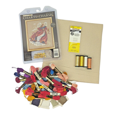 Dimensions ''Guiding Angel'' Charts & Charms Cross Stitch Kit w/Fabric & Floss