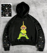 New Luxury Men Women Diamond Rhinestones Fashion Black Hoodie High Quality