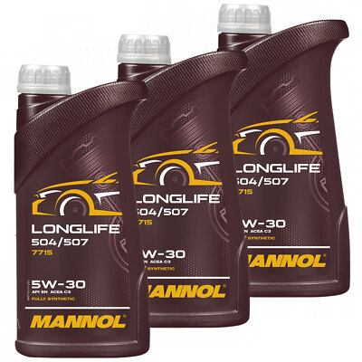 3 x 1 L MANNOL Longlife 5W-30 Motoröl 5W30 VW 504 00 507 00 BMW LL-04 MB 229.51