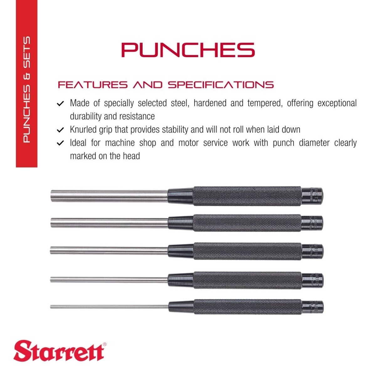 Starrett Drive Pin Punch Set S248 5 Long Punches S 248 for sale online