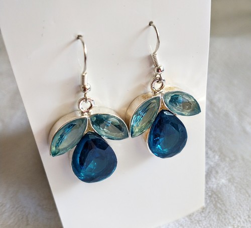 Sapphire Blue Bold 925 Dangle Earrings New 30e - 第 1/9 張圖片
