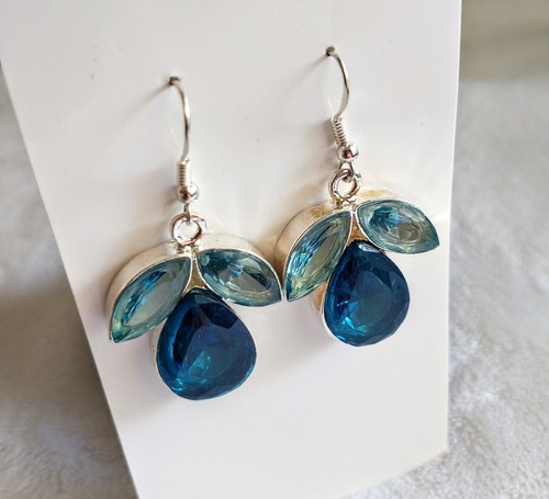 Sapphire Blue Bold 925 Dangle Earrings New 30e - Picture 1 of 9