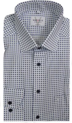 Marvelis Hemd Modern Fit 7213.49.11 weiss/blau gemustert extra langer Arm 69 cm