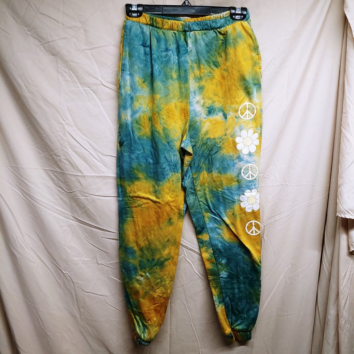 Derek Heart Womens Size M Medium Blue Yellow Tie Die Peace Pants