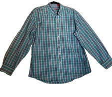 Izod Men  s Button-Down Long Sleeve Shirt Blue  Green Plaid Size L 