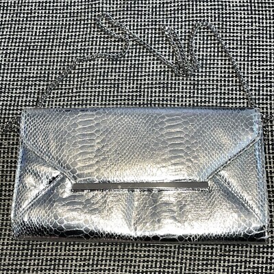 Lipsy Silver Clutch Bag Chain Occasional Evening Party UK