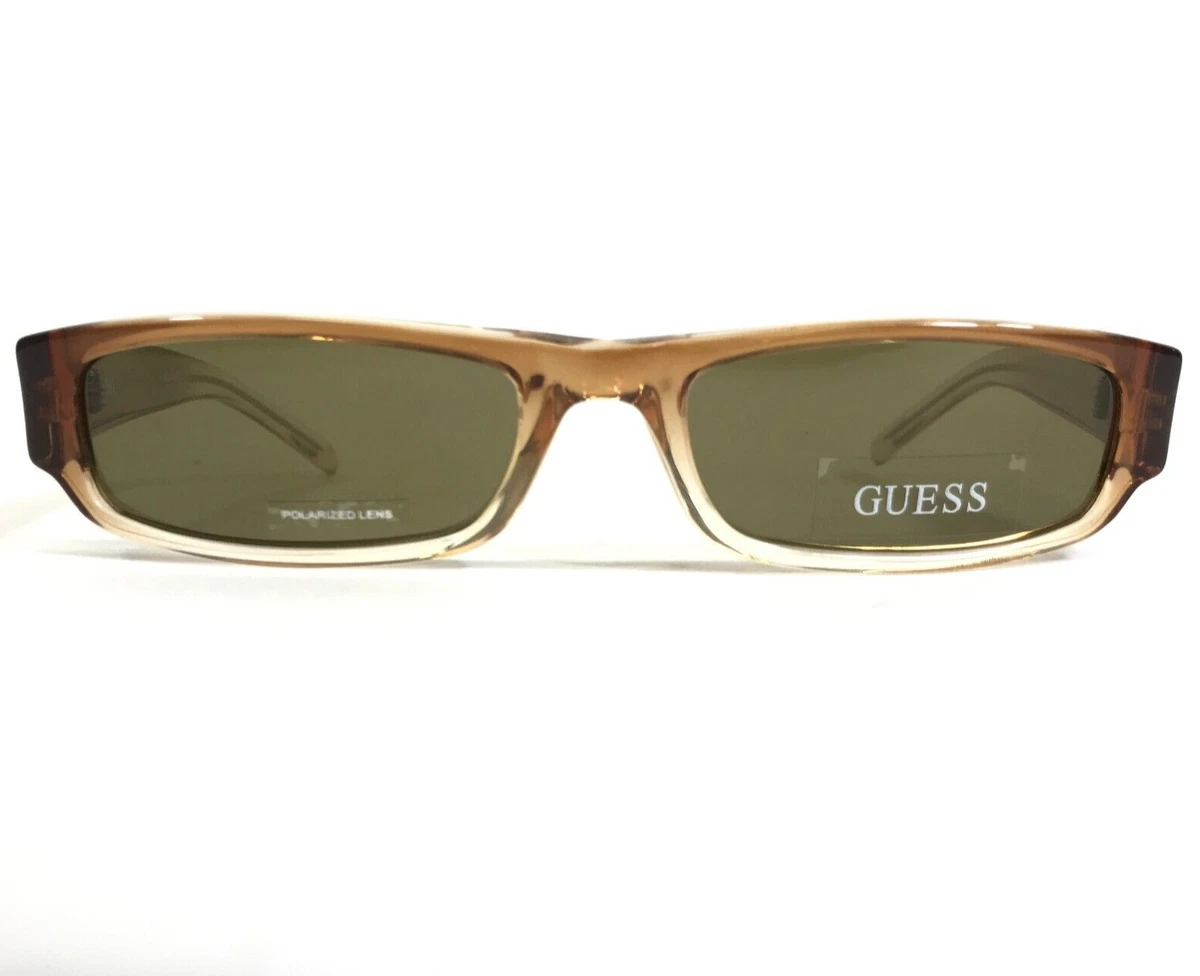 Guess Sunglasses GU 6108P LBRN 1 Clear Brown Rectangular Frames w Green Lenses